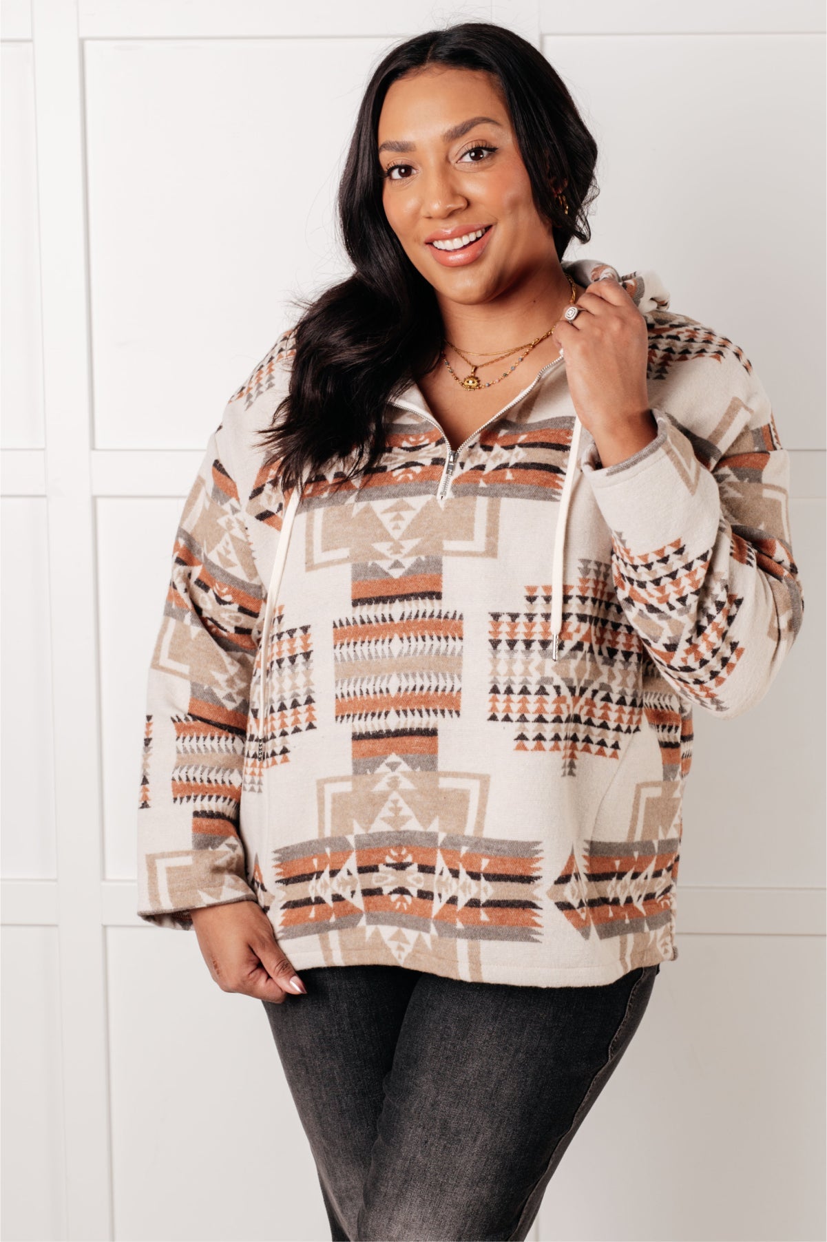 Just Going For It Aztec Hoodie Tops Ave Shops- Tilden Co.