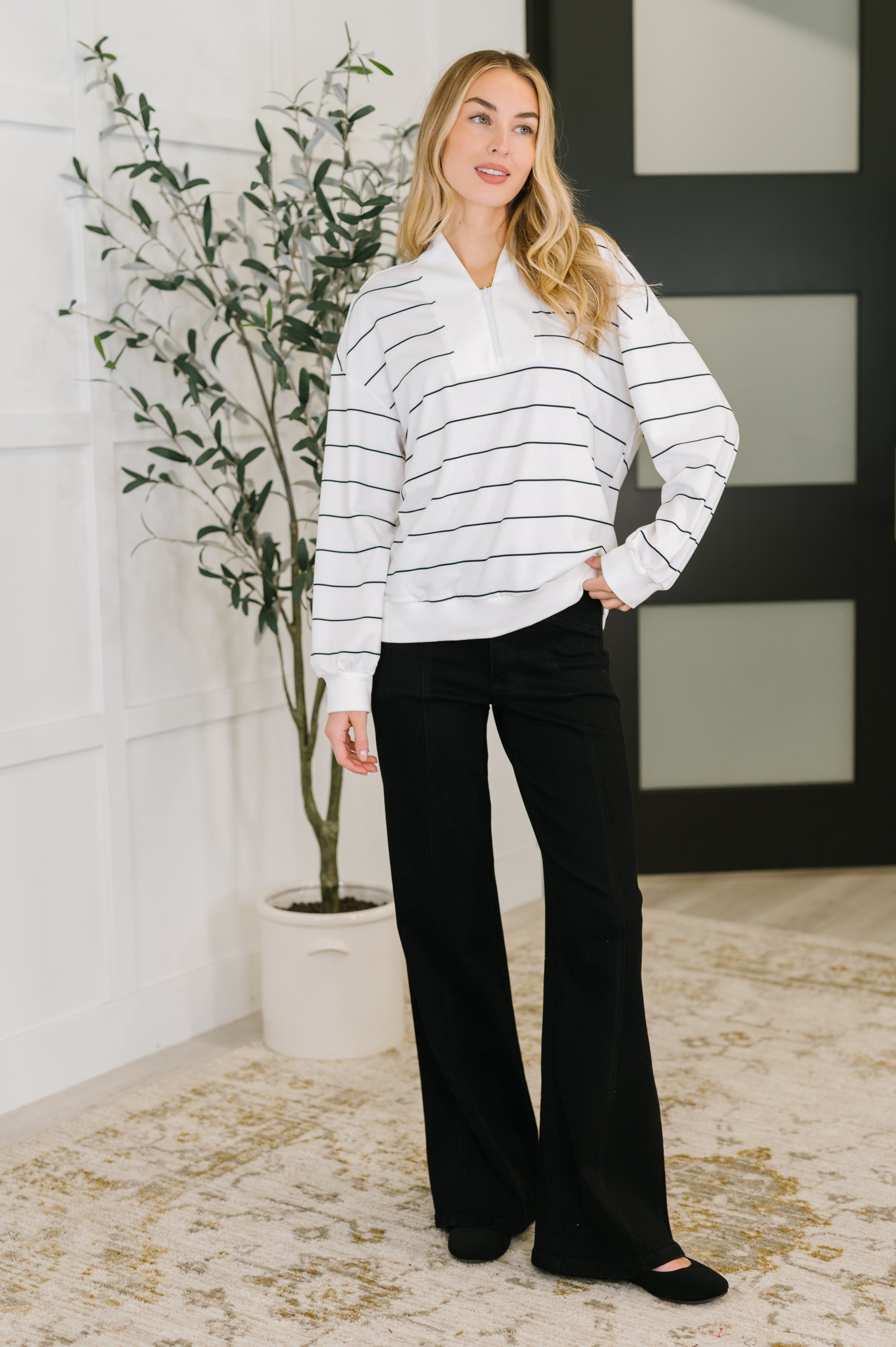 Just My Stripe Zipper Top Womens Ave Shops- Tilden Co.