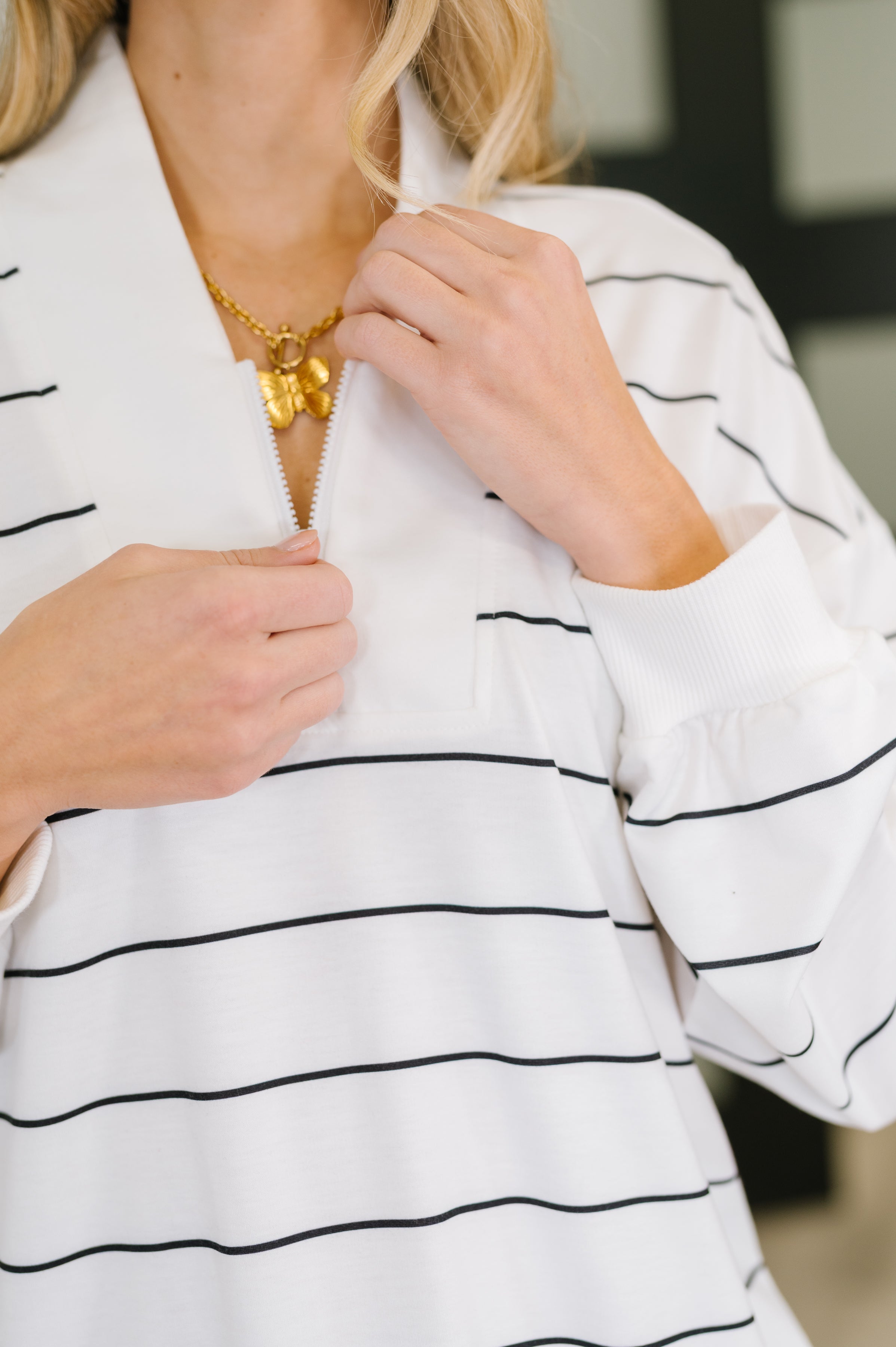 Just My Stripe Zipper Top Womens Ave Shops- Tilden Co.