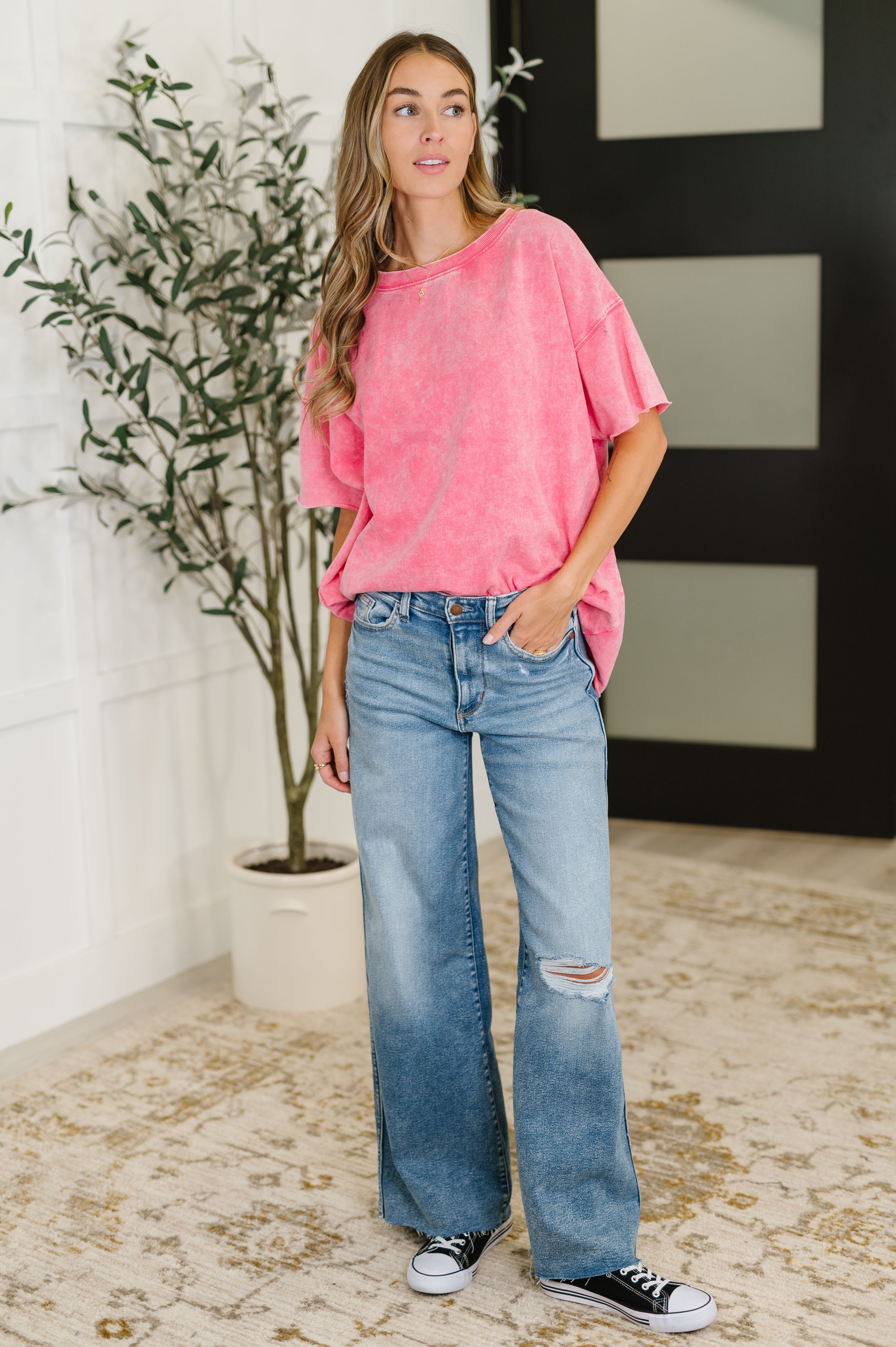Just My Type Mineral Wash Relaxed Top in Fuchsia Womens Ave Shops- Tilden Co.