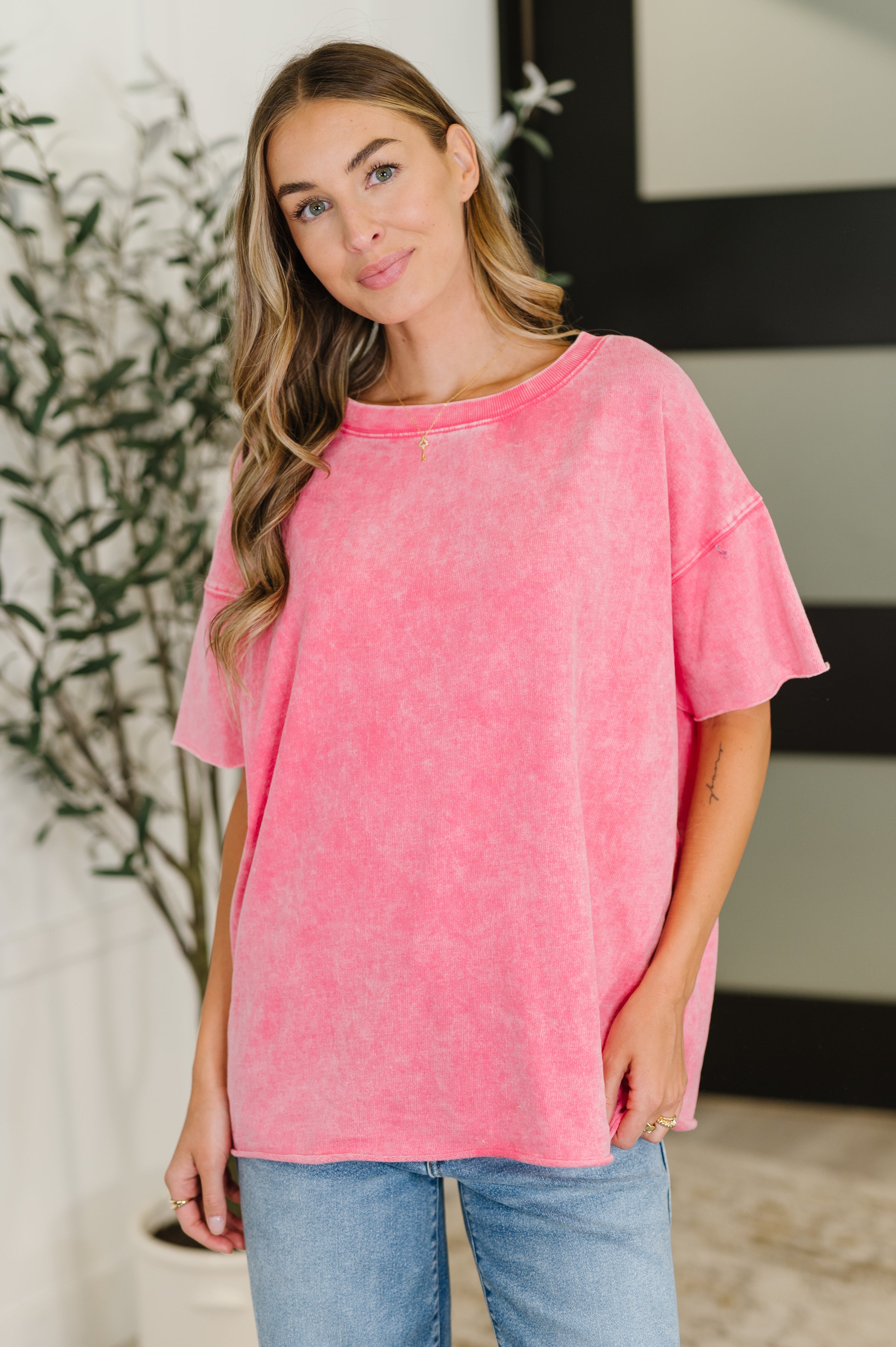 Just My Type Mineral Wash Relaxed Top in Fuchsia Womens Ave Shops- Tilden Co.