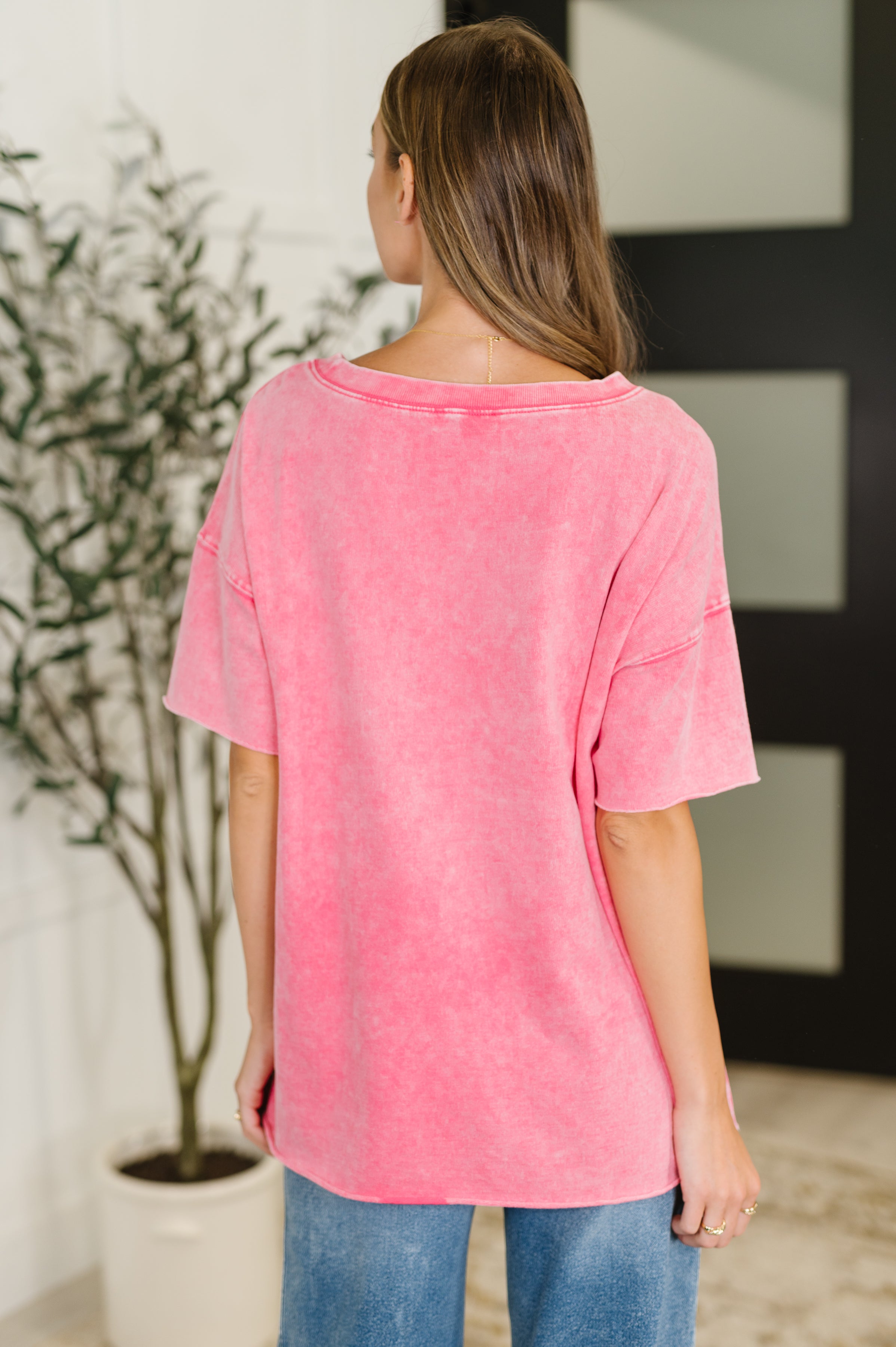 Just My Type Mineral Wash Relaxed Top in Fuchsia Womens Ave Shops- Tilden Co.