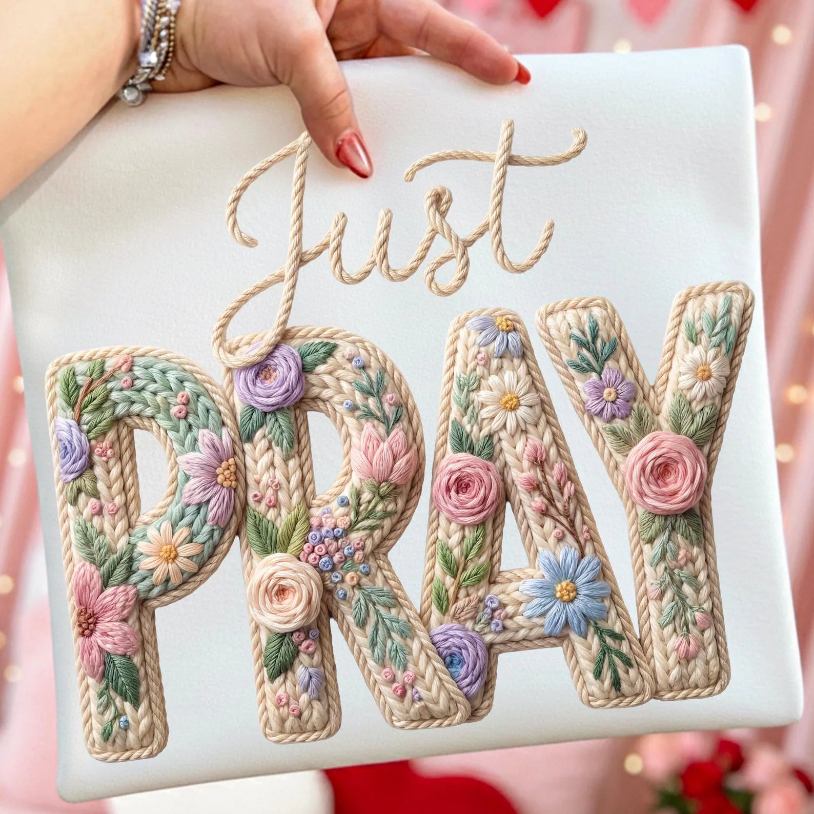 Just Pray in Stitches Graphic Tee and Sweatshirt Womens Ave Shops- Tilden Co.