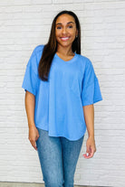 Just a Casual Girly V-Neck Basic Tee in Periwinkle Blue Womens Ave Shops- Tilden Co.