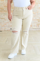 Selena High Rise Distressed 90's Straight Jeans in Bone    Denim Ave Shops- Tilden Co.