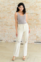 Selena High Rise Distressed 90's Straight Jeans in Bone    Denim Ave Shops- Tilden Co.