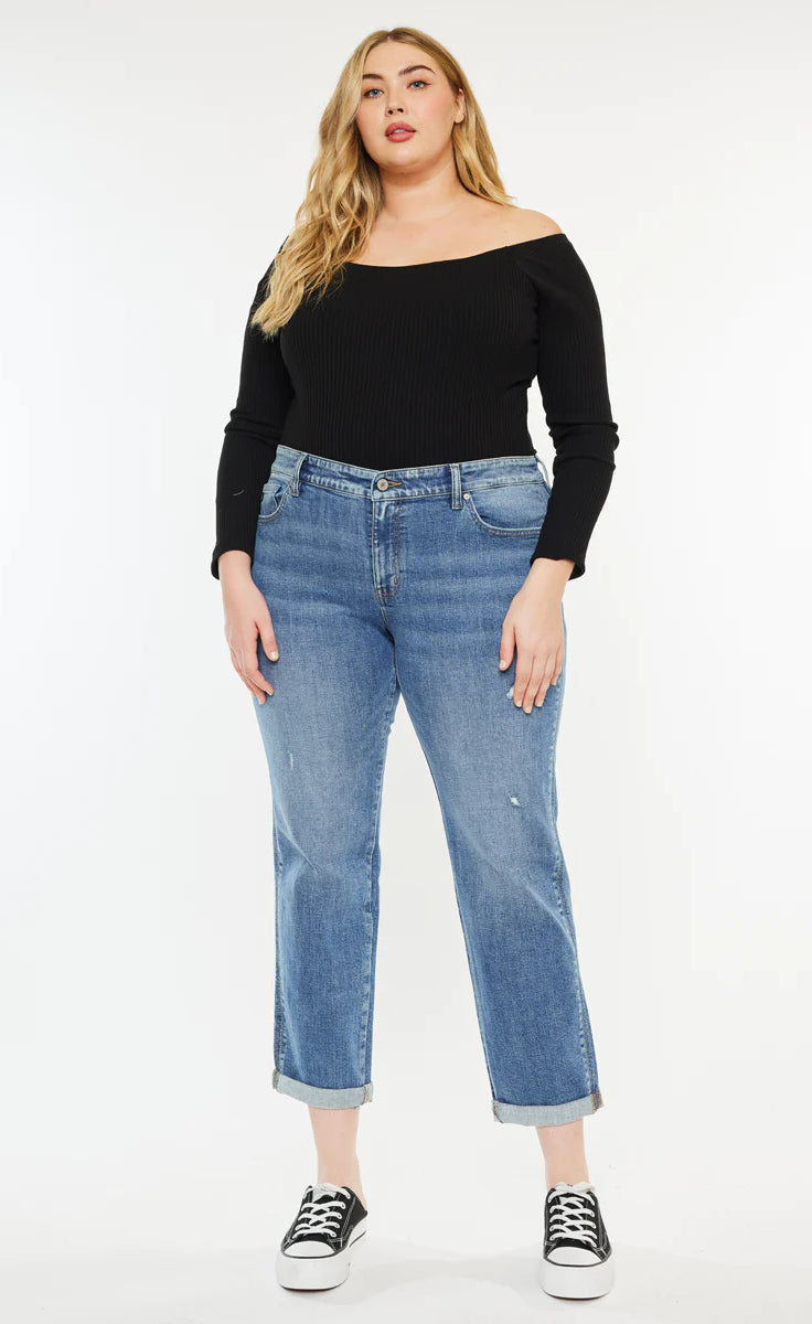 Yvonne Mid Rise Slip Boyfriend Jeans (Plus Size)    Pants Kancan- Tilden Co.