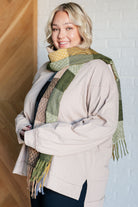 Keep Me Cozy Checkered Fringe Scarf in Woodland Shades Accessories Ave Shops- Tilden Co.