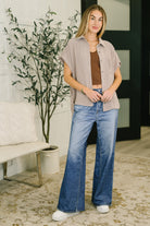 Keep Up Collared Button Down in Ash Mocha Womens Ave Shops- Tilden Co.