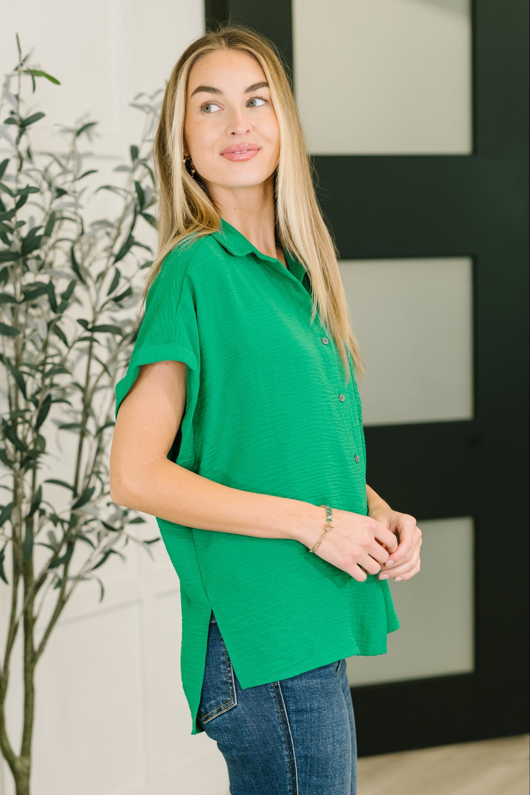 Keep Up Collared Button Down in Green Womens Ave Shops- Tilden Co.