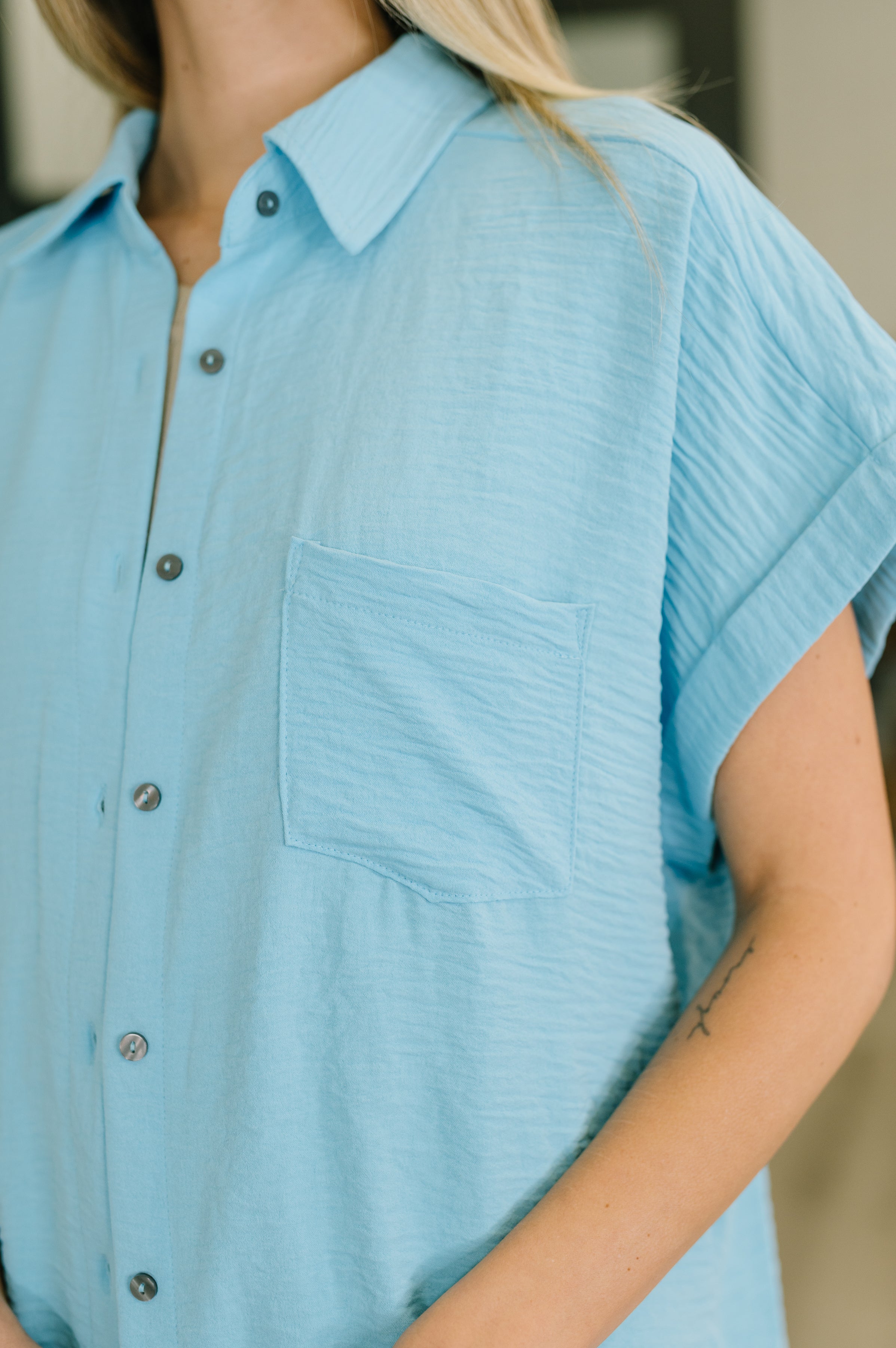 Keep Up Collared Button Down in Sky Blue Womens Ave Shops- Tilden Co.