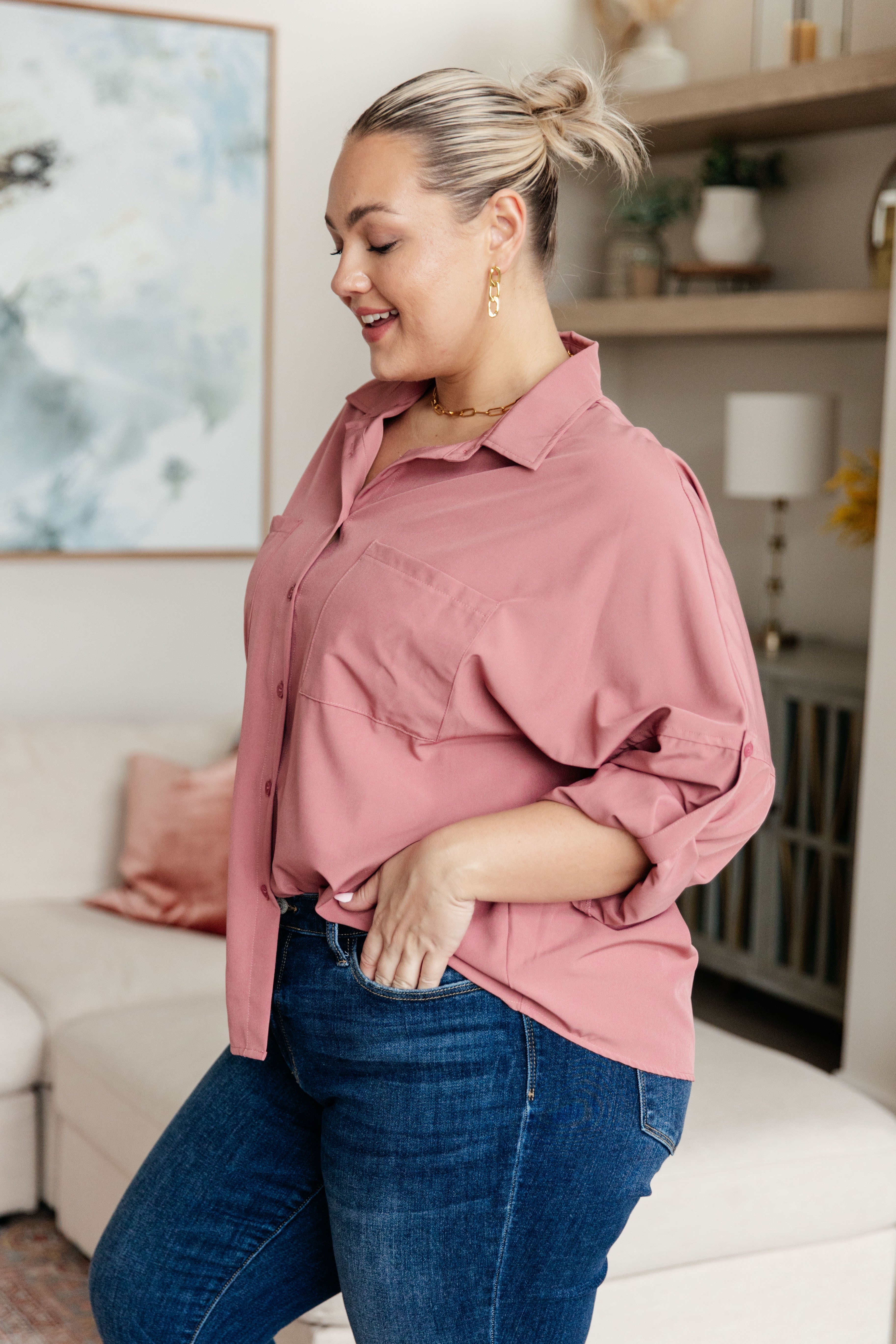 Keep it Profesh Button Up Top Tops Ave Shops- Tilden Co.