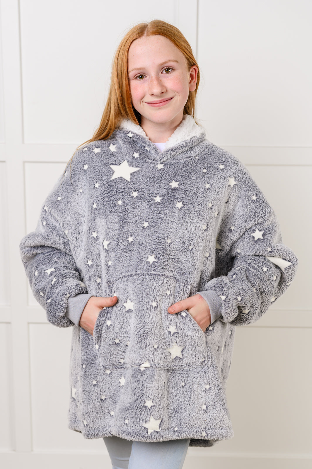 Kids Oversized Hoodie Blanket in Grey Stars Layers Ave Shops- Tilden Co.