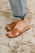 Knit Square Toe Slide on Sandal in Cognac Sandal Ave Shops- Tilden Co.
