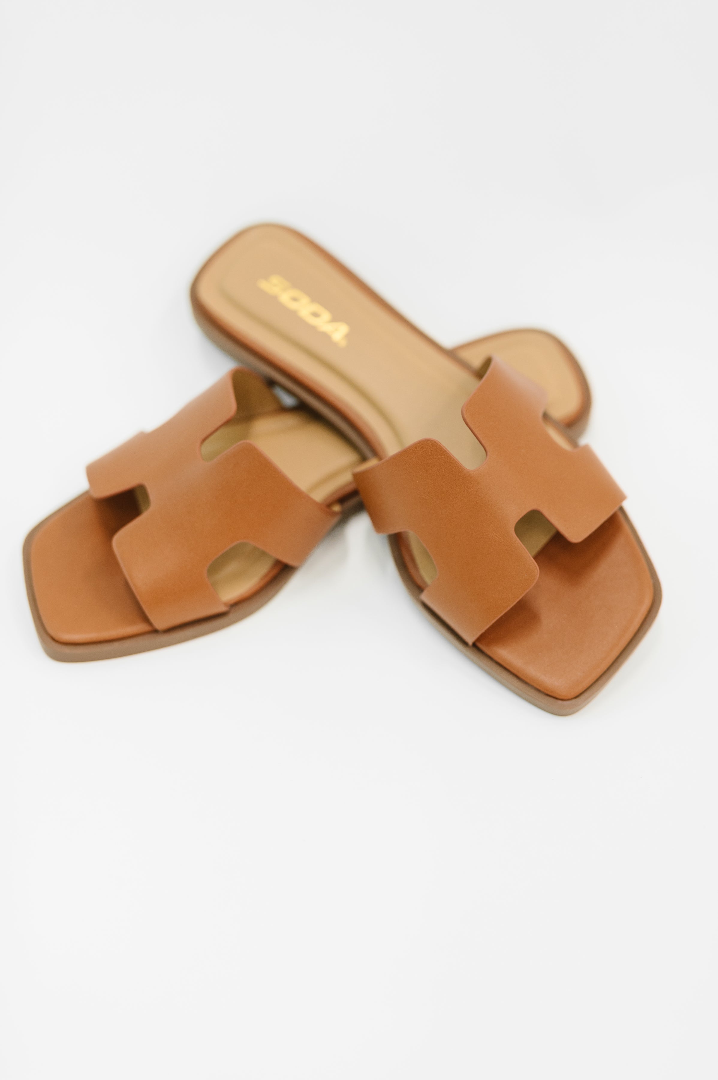 Knit Square Toe Slide on Sandal in Cognac Sandal Ave Shops- Tilden Co.
