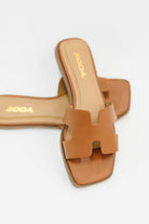 Knit Square Toe Slide on Sandal in Cognac Sandal Ave Shops- Tilden Co.