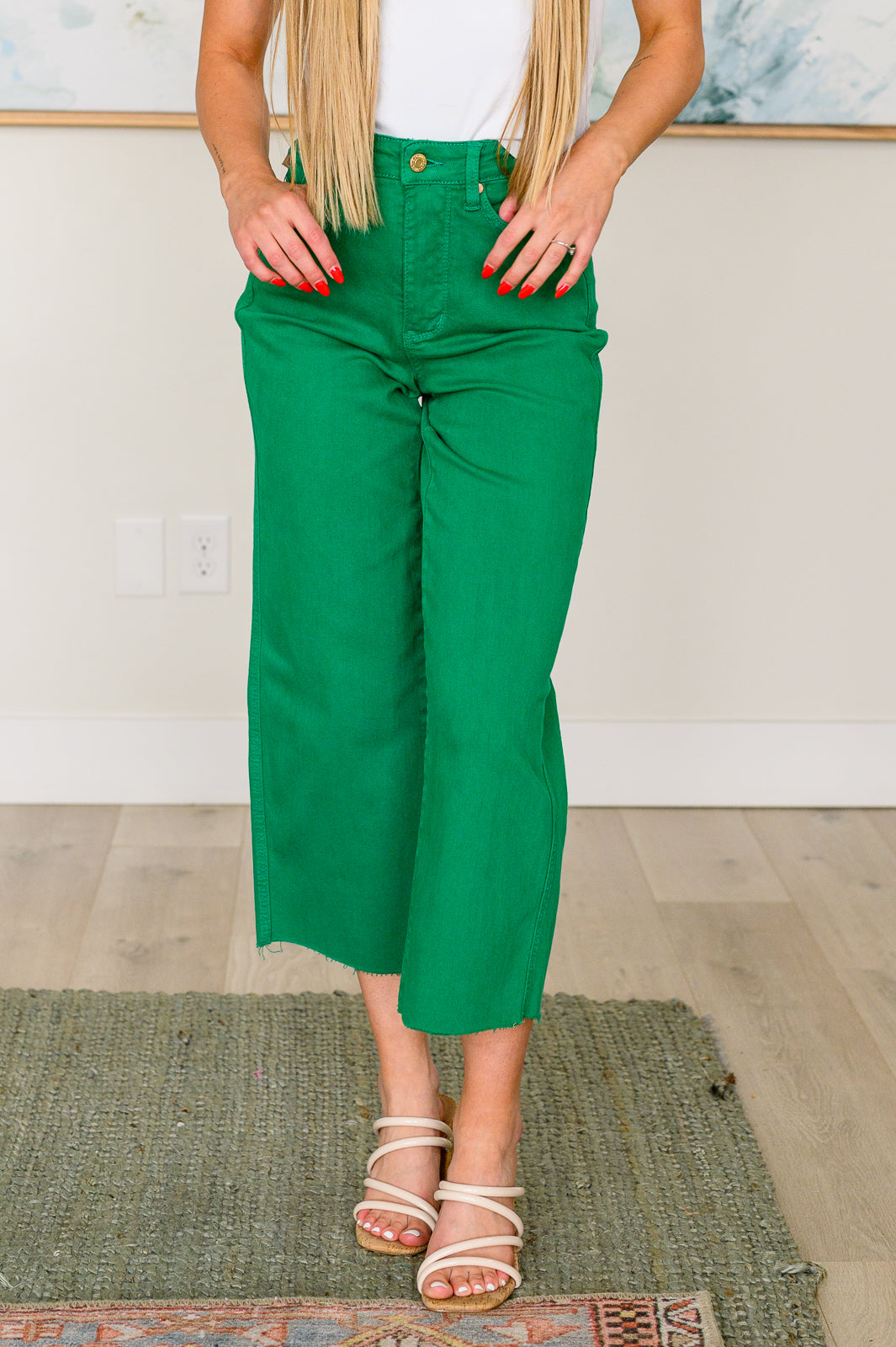 Lisa High Rise Control Top Wide Leg Crop Jeans in Kelly Green    Denim Ave Shops- Tilden Co.