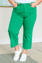 Lisa High Rise Control Top Wide Leg Crop Jeans in Kelly Green    Denim Ave Shops- Tilden Co.