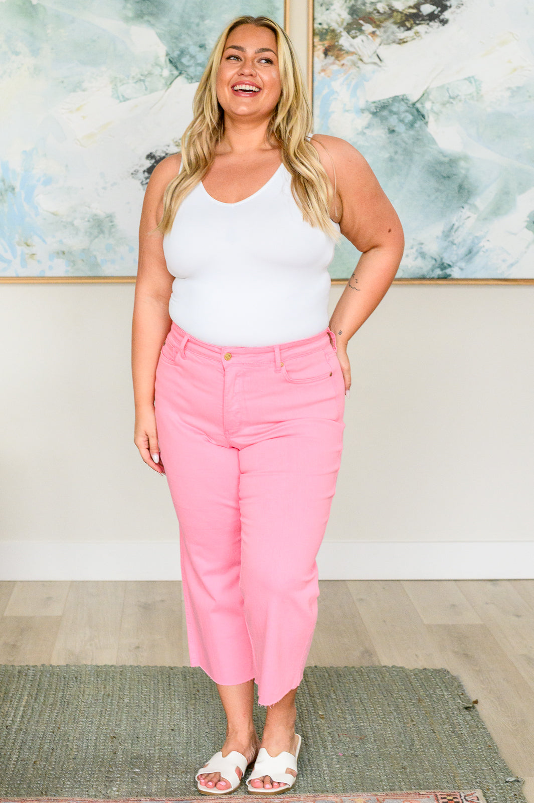 Lisa High Rise Control Top Wide Leg Crop Jeans in Pink    Denim Ave Shops- Tilden Co.