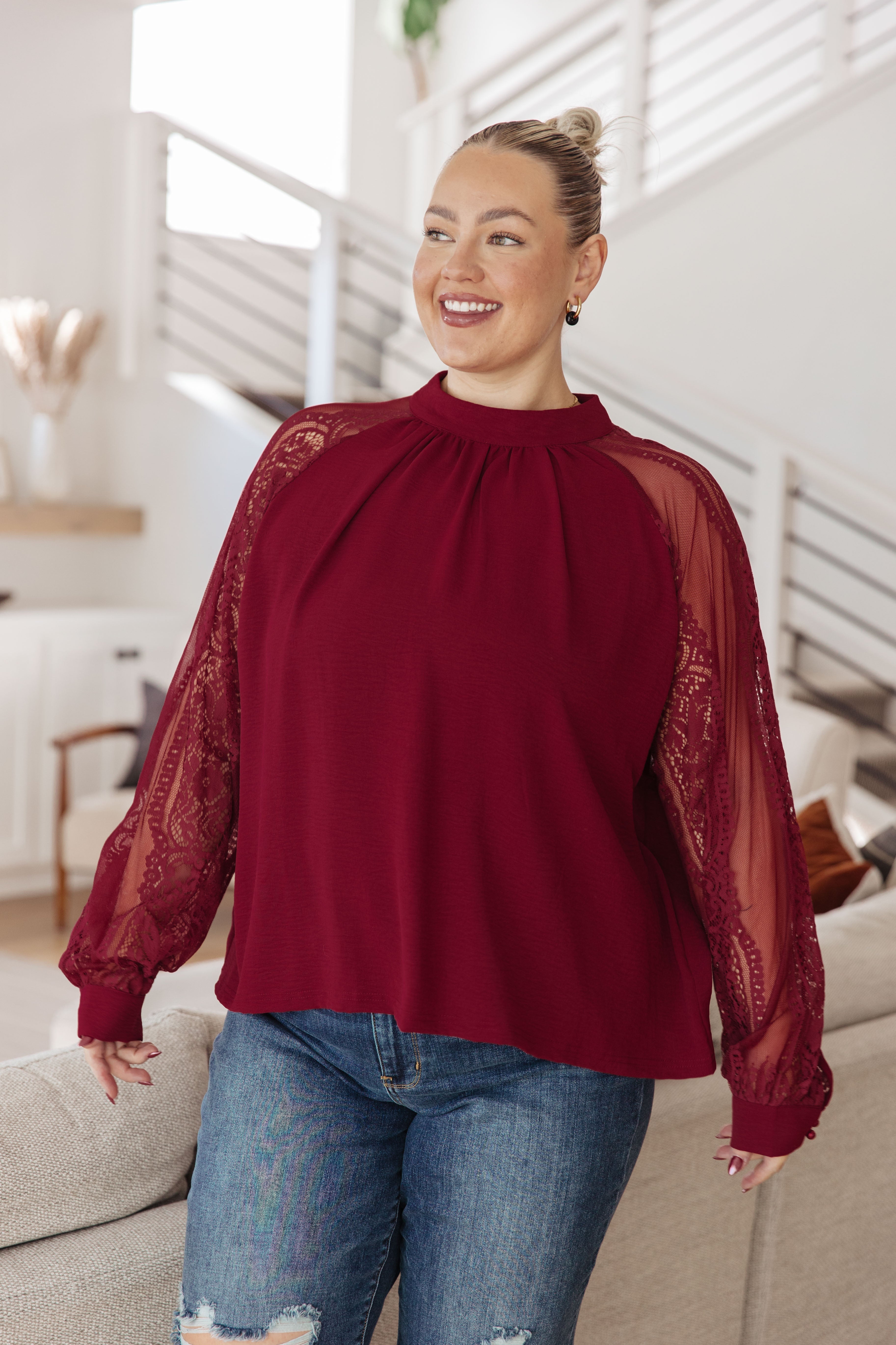 Lace on My Sleeves Blouse Tops Ave Shops- Tilden Co.