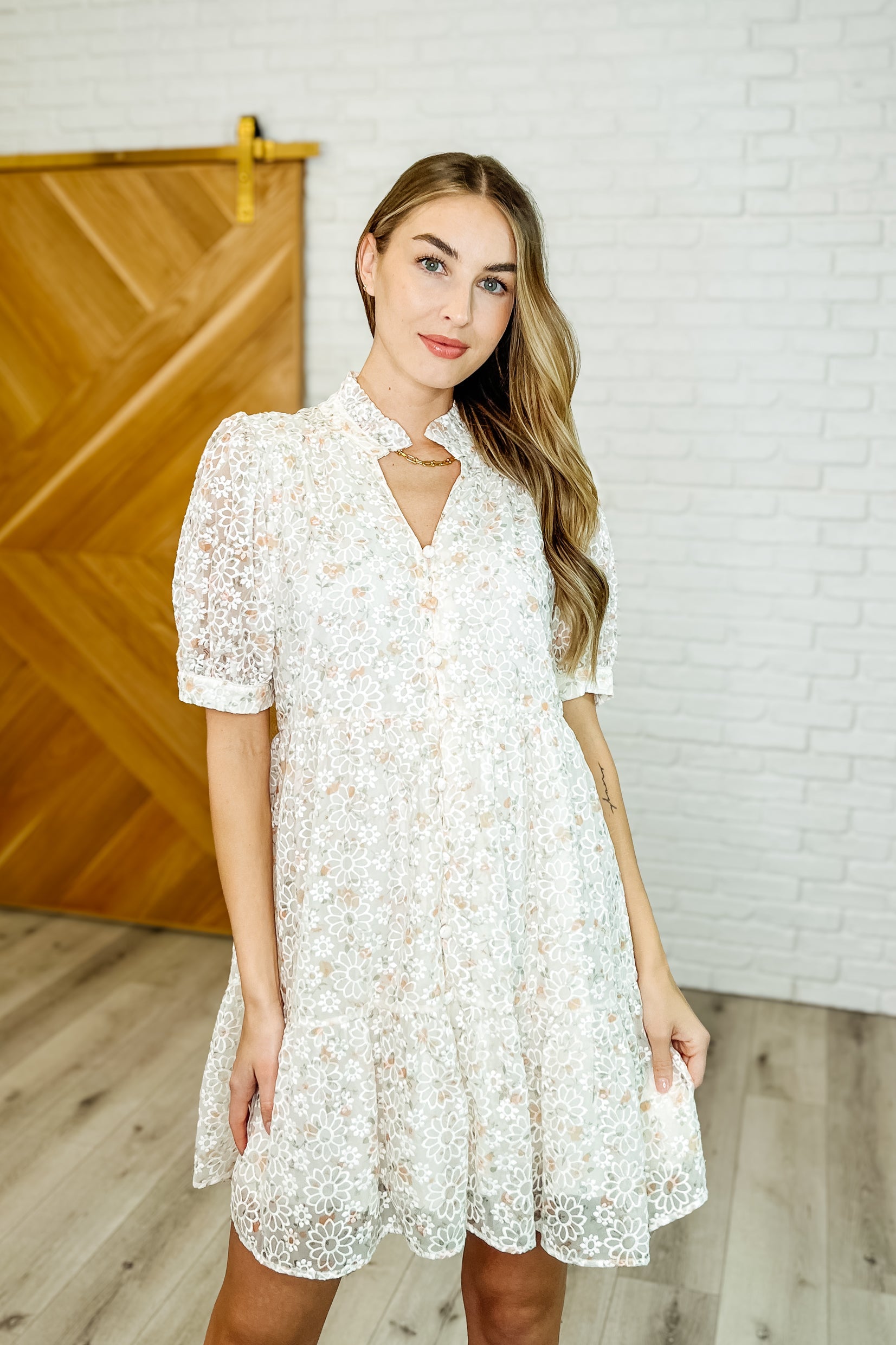 Lace to the Party High Neck Dress in Ivory Multi Womens Ave Shops- Tilden Co.