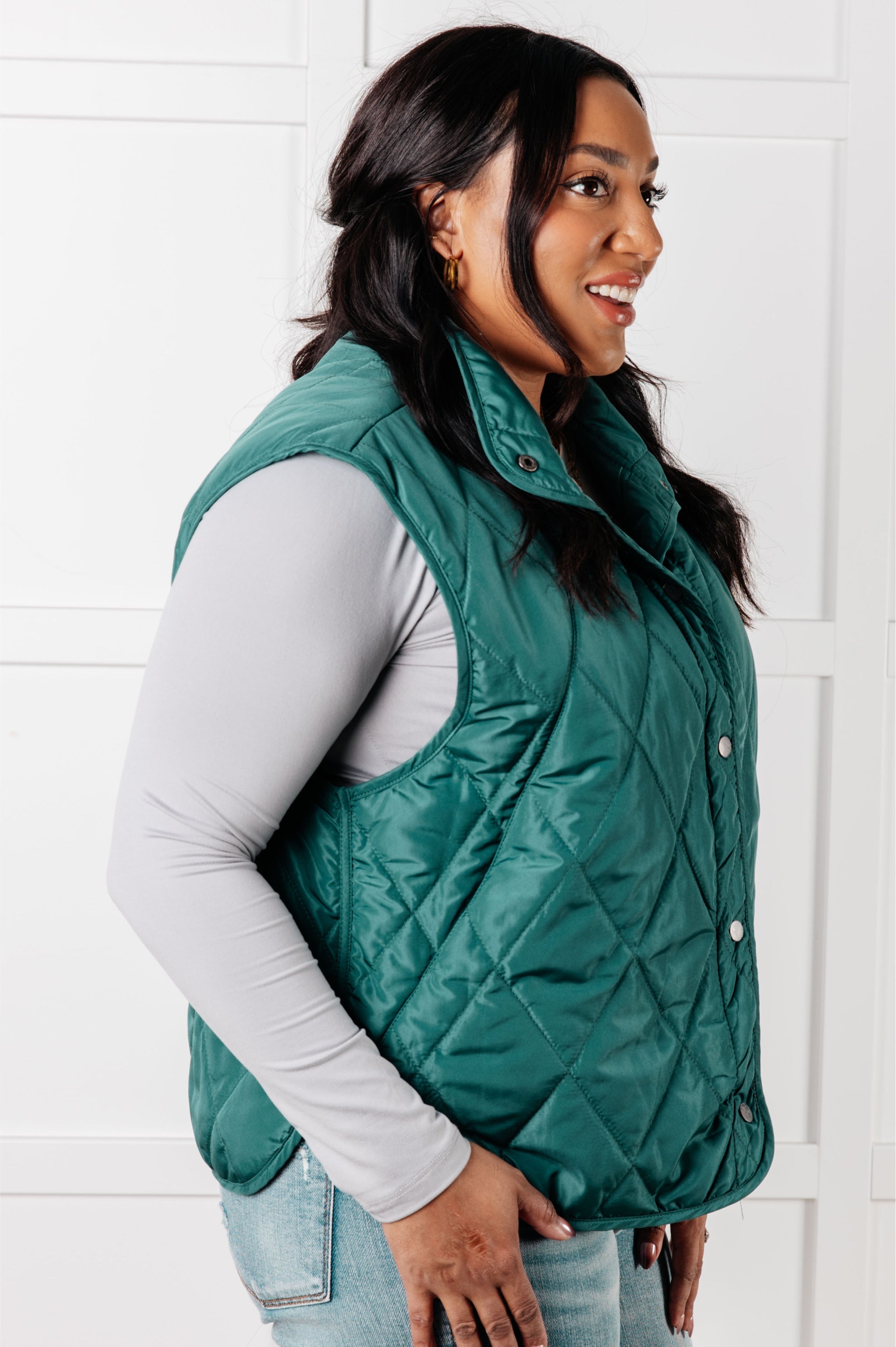 Layering Queen Quilted Puffer Vest in Hunter Green Layers Ave Shops- Tilden Co.