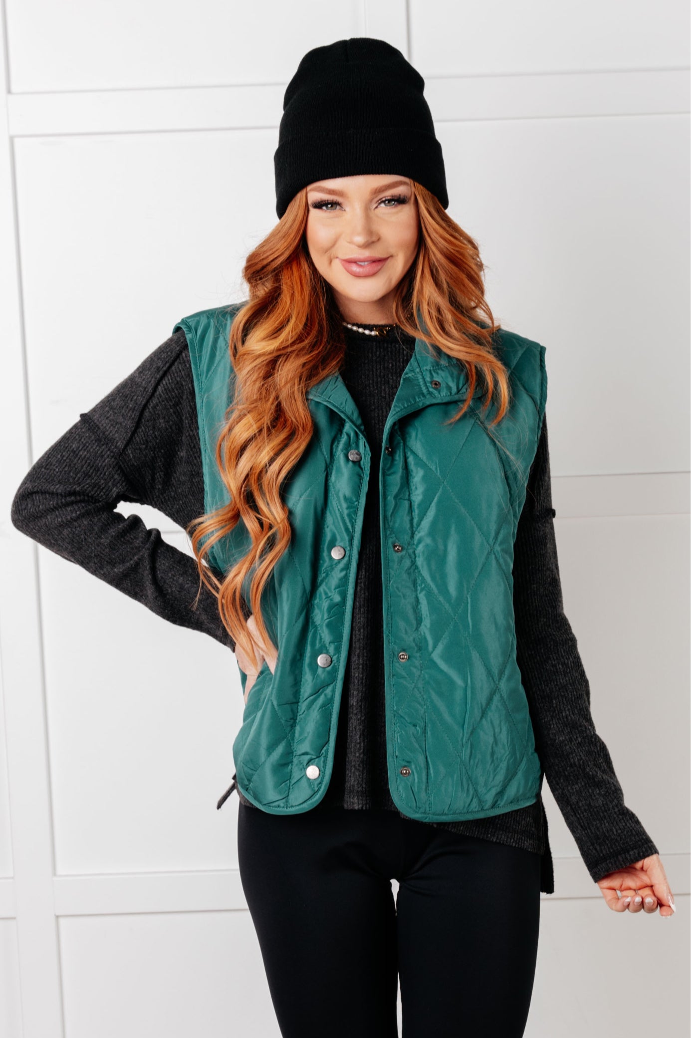 Layering Queen Quilted Puffer Vest in Hunter Green Layers Ave Shops- Tilden Co.