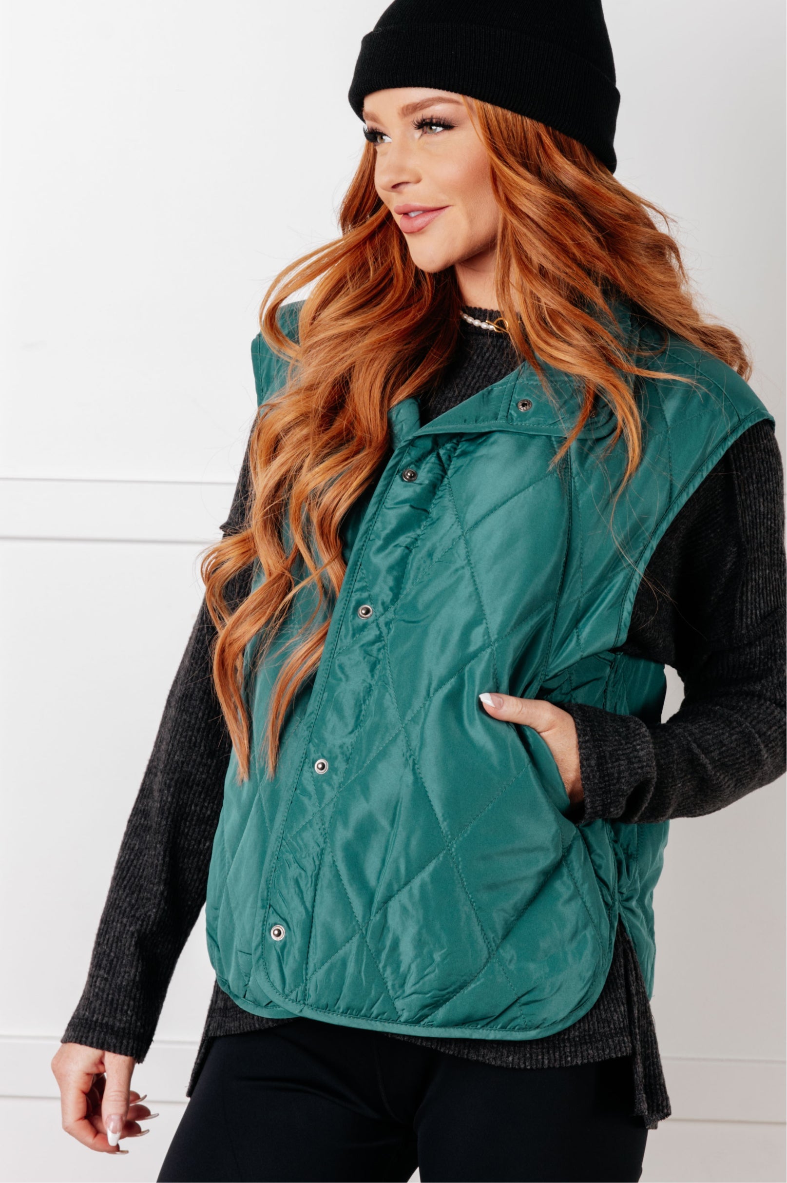 Layering Queen Quilted Puffer Vest in Hunter Green Layers Ave Shops- Tilden Co.