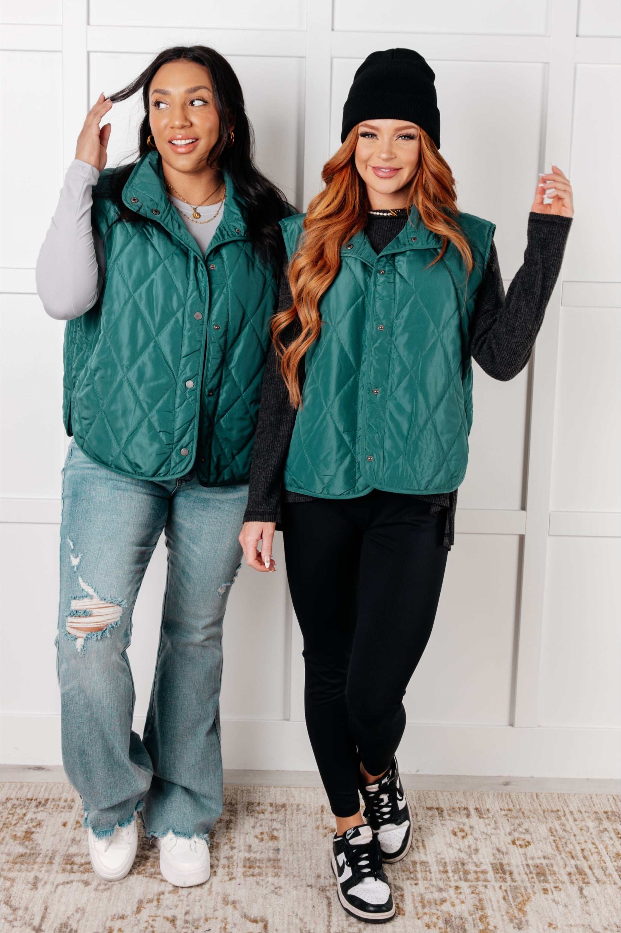 Layering Queen Quilted Puffer Vest in Hunter Green Layers Ave Shops- Tilden Co.