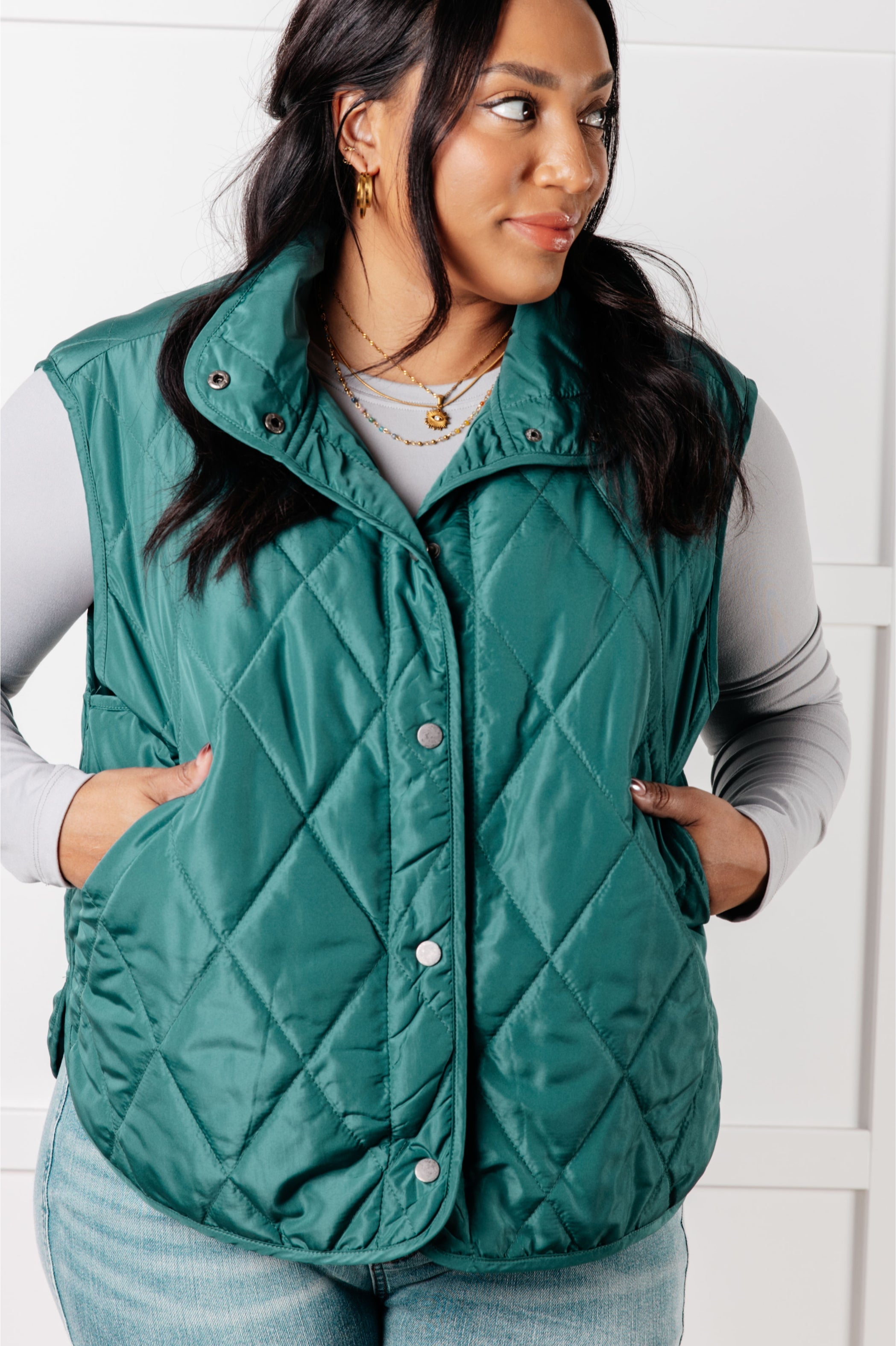 Layering Queen Quilted Puffer Vest in Hunter Green Layers Ave Shops- Tilden Co.