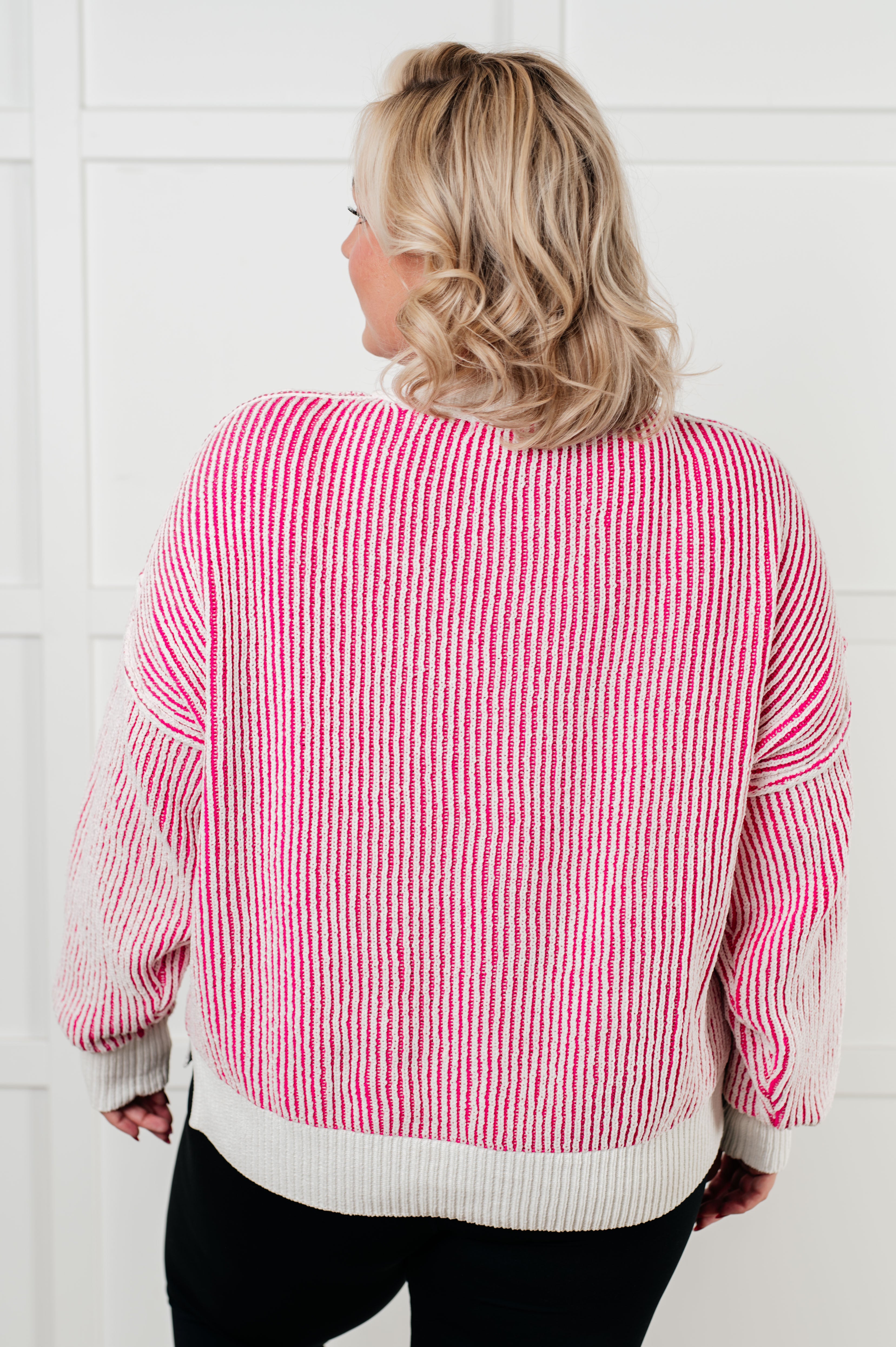 Least High Maintenance Contrast Trim Sweater in Pink Tops Ave Shops- Tilden Co.