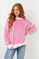 Least High Maintenance Contrast Trim Sweater in Pink Tops Ave Shops- Tilden Co.