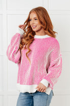 Least High Maintenance Contrast Trim Sweater in Pink Tops Ave Shops- Tilden Co.