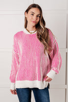 Least High Maintenance Contrast Trim Sweater in Pink Tops Ave Shops- Tilden Co.