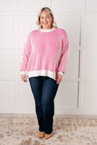 Least High Maintenance Contrast Trim Sweater in Pink Tops Ave Shops- Tilden Co.