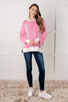 Least High Maintenance Contrast Trim Sweater in Pink Tops Ave Shops- Tilden Co.