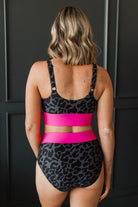 Charcoal Leopard & Neon Pink Swim Top Swim Crop Top Mack and Mal- Tilden Co.