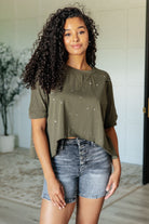 Less Than Stressed Asymmetrical Distressed Top    Tops Ave Shops- Tilden Co.