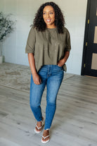 Less Than Stressed Asymmetrical Distressed Top    Tops Ave Shops- Tilden Co.