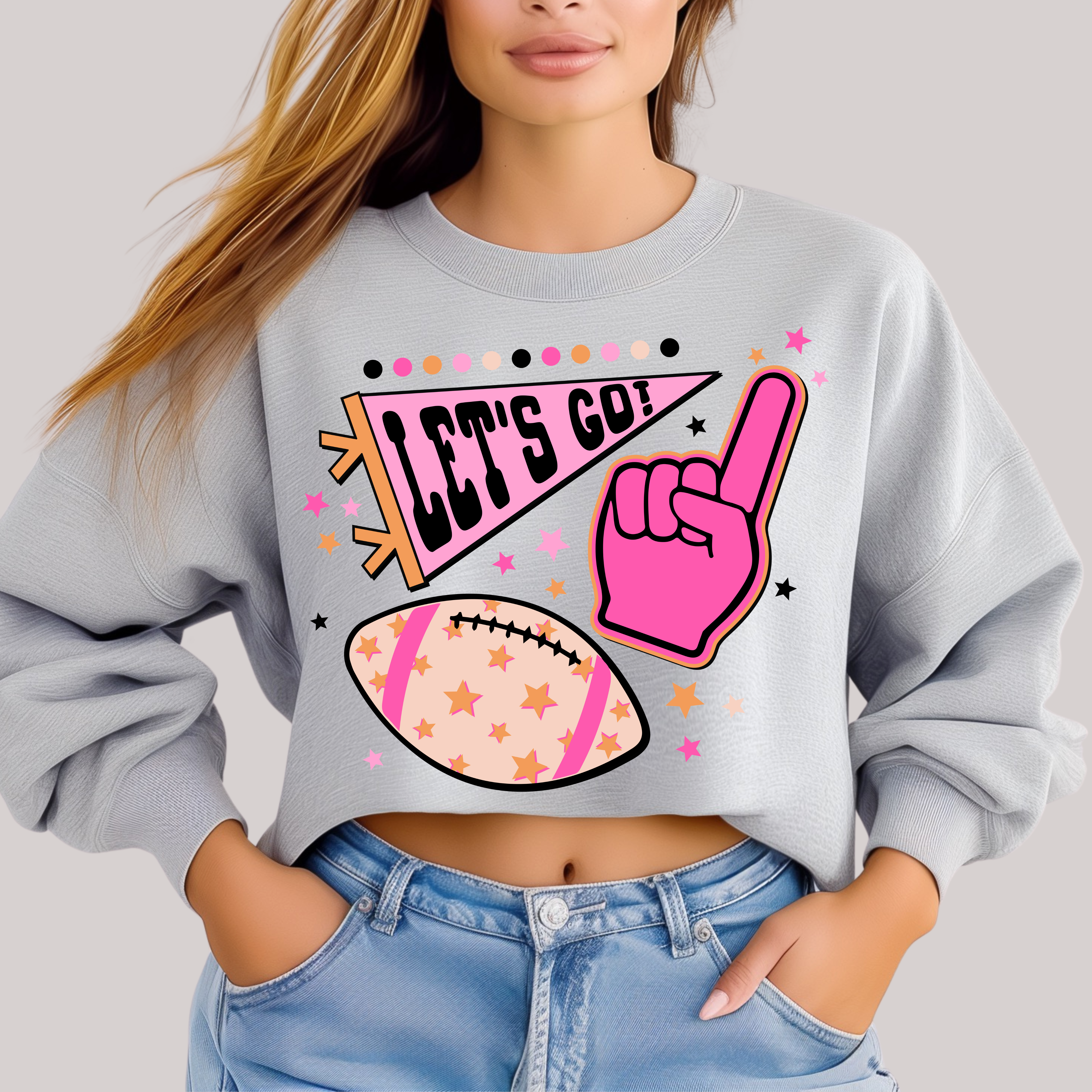 Let's Go Pennant in Grey Sweatshirt Sweater Ave Shops- Tilden Co.