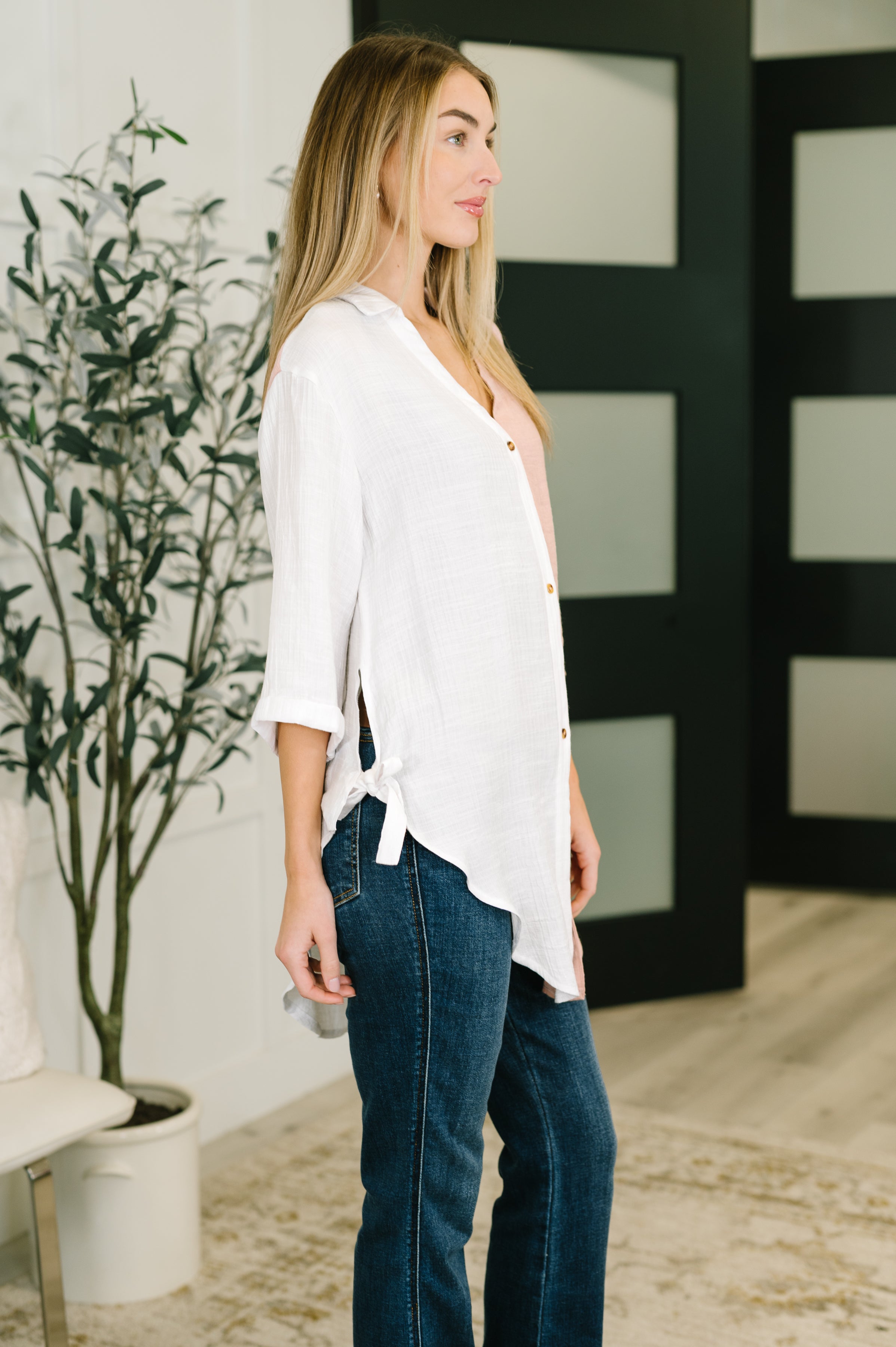Like You Do Dual Toned Button Down T-Shirt Ave Shops- Tilden Co.