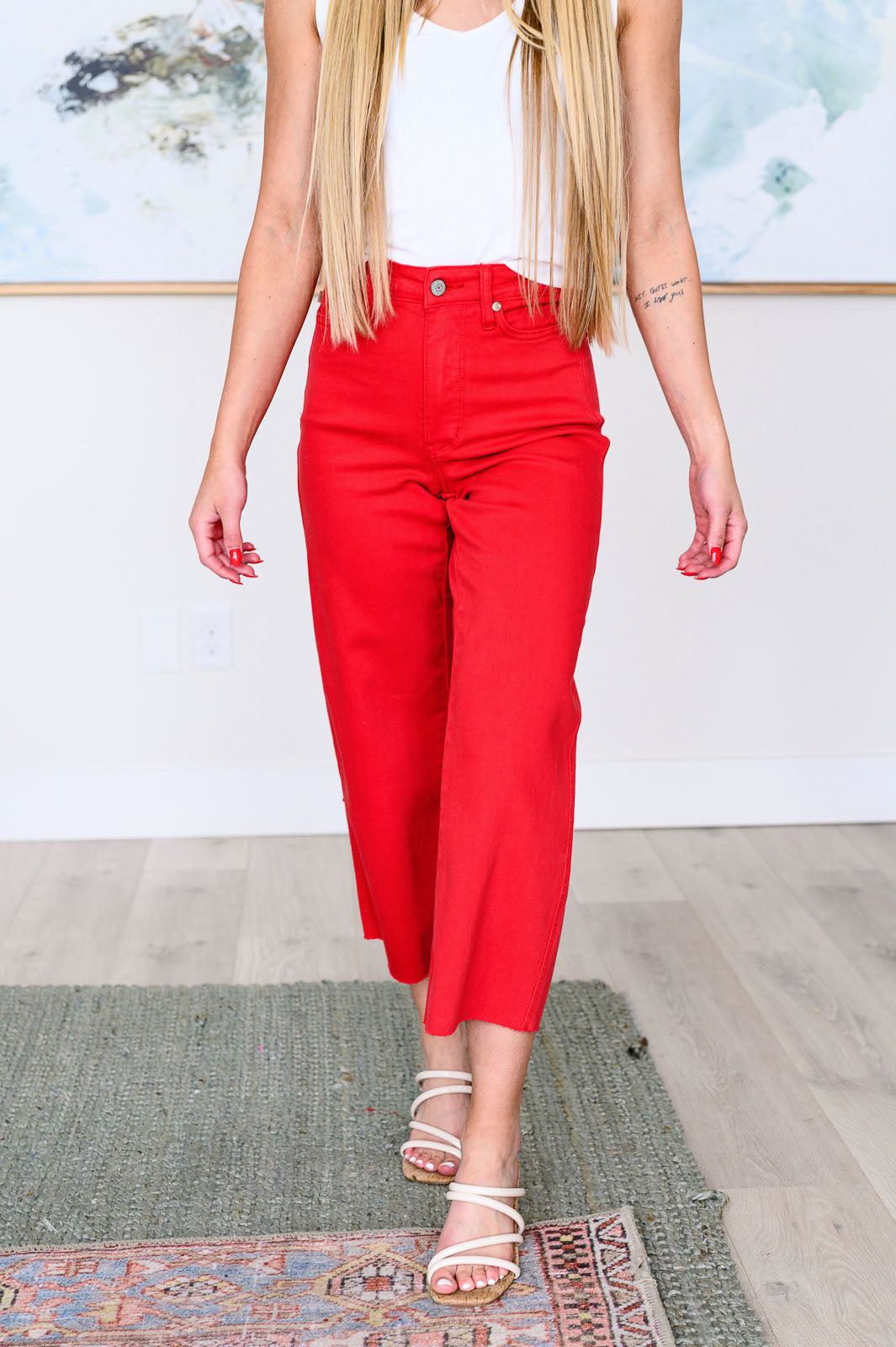 Lisa High Rise Control Top Wide Leg Crop Jeans in Red    Denim Ave Shops- Tilden Co.