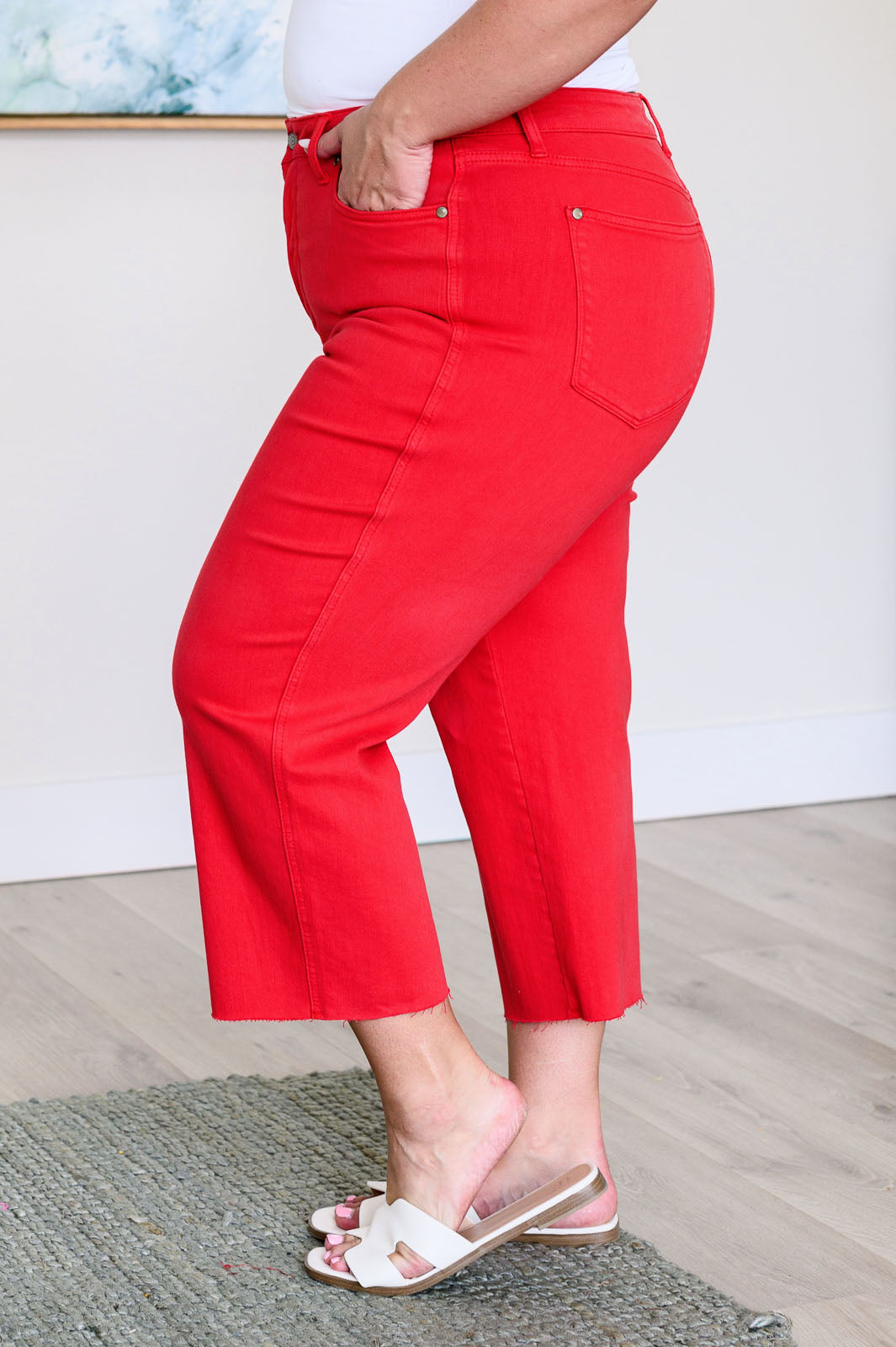 Lisa High Rise Control Top Wide Leg Crop Jeans in Red    Denim Ave Shops- Tilden Co.