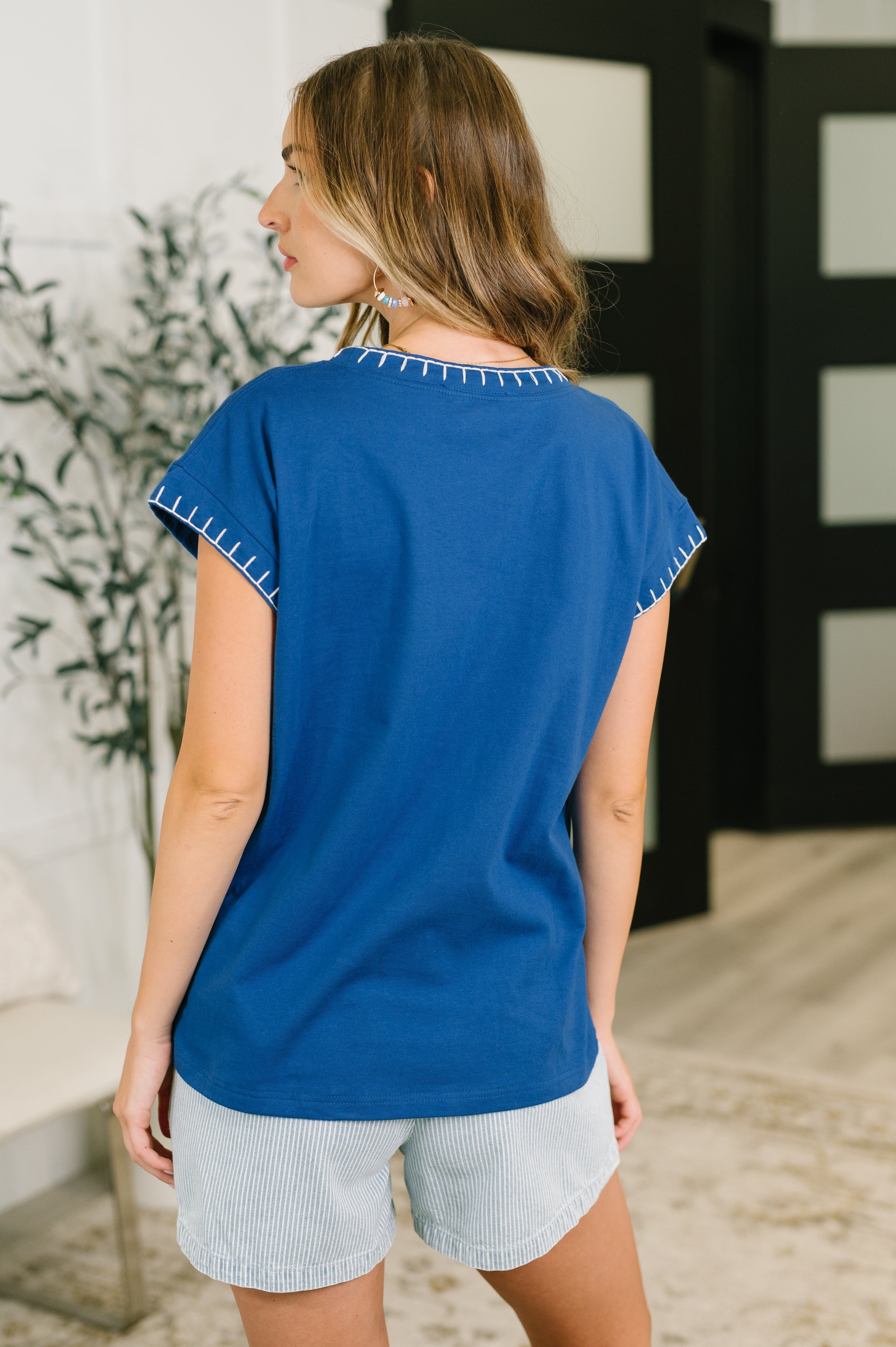 Little Details Trim Detail Top in Blue Womens Ave Shops- Tilden Co.