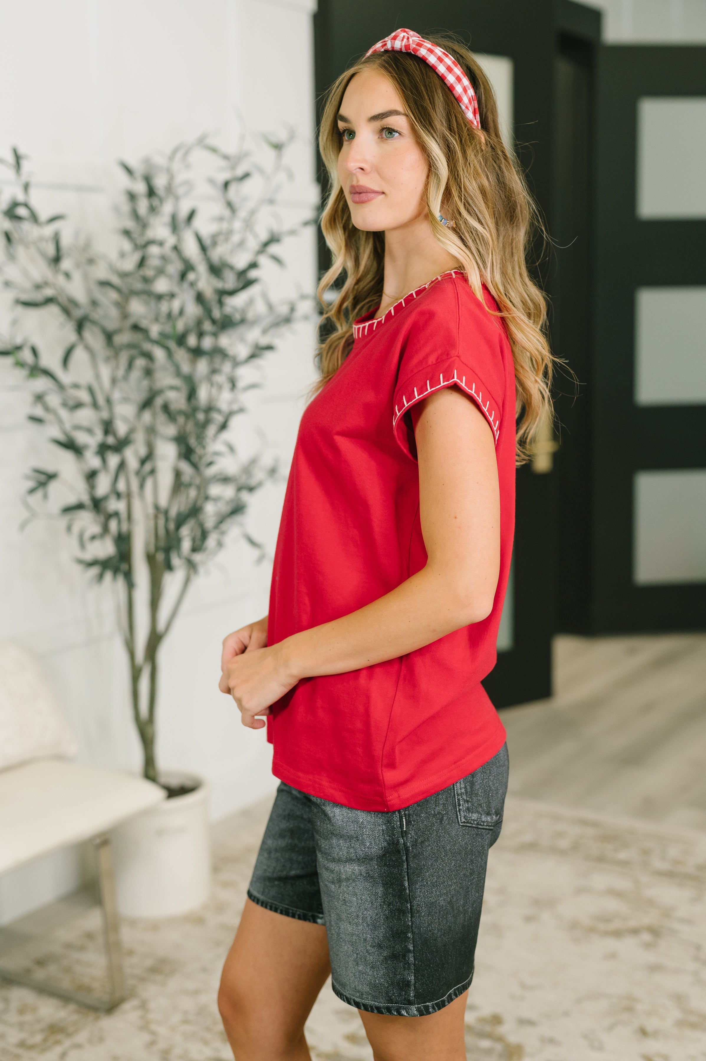 Little Details Trim Detail Top in Ruby Womens Ave Shops- Tilden Co.
