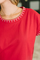 Little Details Trim Detail Top in Ruby Womens Ave Shops- Tilden Co.