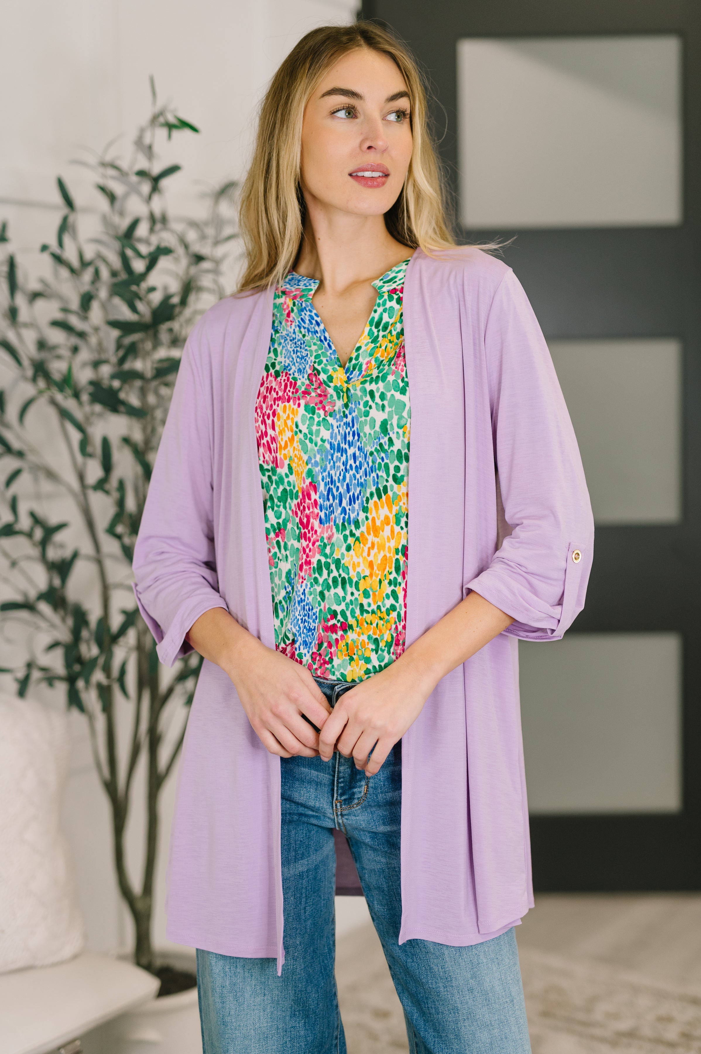 Lizzy Cardigan in Orchid Bloom Cardigan Ave Shops- Tilden Co.