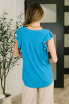 Lizzy Flutter Sleeve V-Neck Blouse in in Aqua Blouse Ave Shops- Tilden Co.