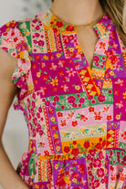 Lizzy Flutter Sleeve Dress in Patchwork Floral Knee Length Dress Ave Shops- Tilden Co.