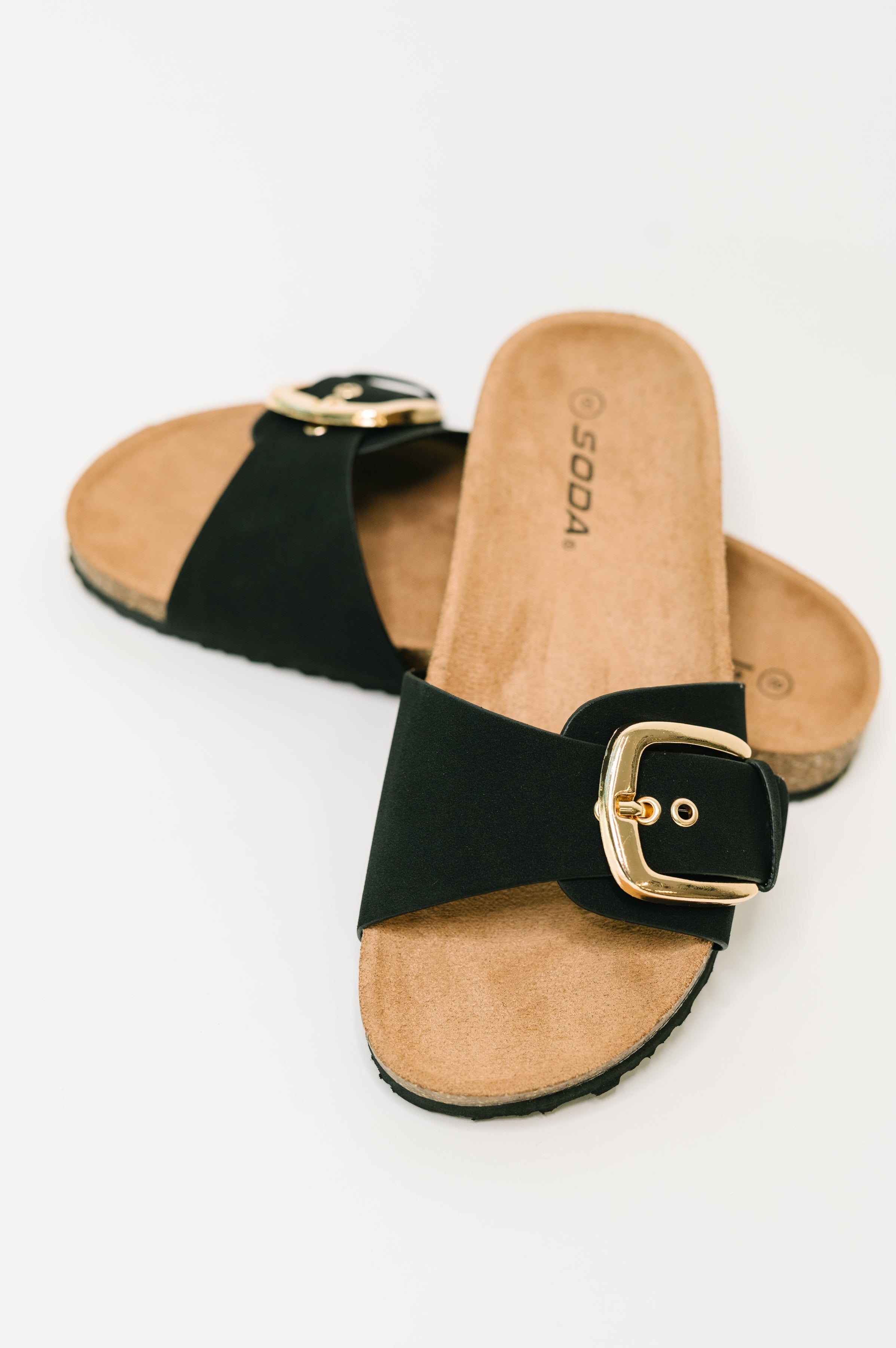 Lizzy Slip On Buckle Strap Sandal in Black Womens Ave Shops- Tilden Co.